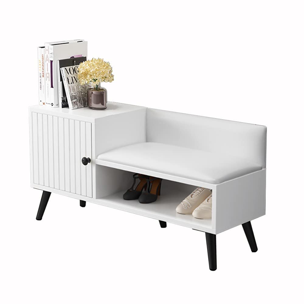 Banc à chaussures en cuir souple blanc et finitions haut de gamme