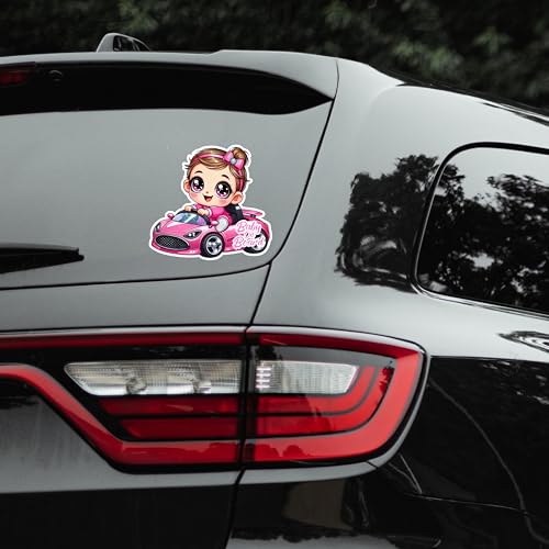 Image of Premium Baby On Board Signs, Car Essentials - Baby On Board Sticker - 1 Pack, 7 inch by 7 inch - Cute - Cartoon Safety Signs - Non Magnet - Durable Strong Adhesive (Pink Sport Car)