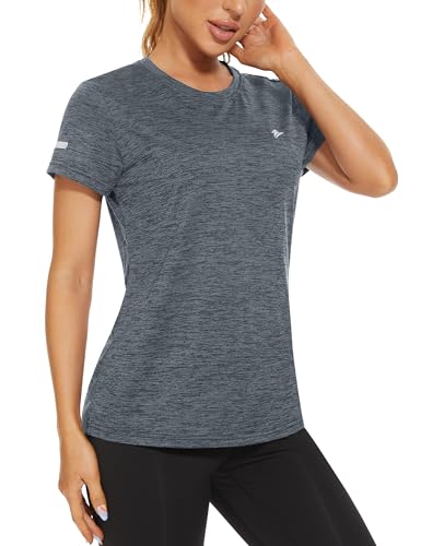 TACVASEN Melange Sportshirt Damen Kurzarm Tee Wandershirt Rundhals Meliert...