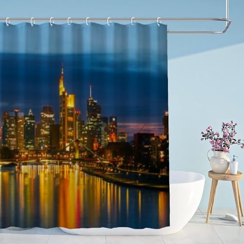 Duschvorhang 180x180cm New Yorker Duschvorhang Antischimmel Wasserdicht Stadt Bei Nacht Shower Curtains Geeignet für Badezimmer Badewanne mit 12 Kunststoffhaken A224