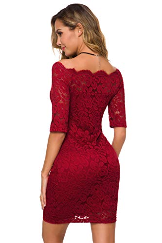 Image of Atnlewhi Womens Vintage Lace Floral Off Shoulder Elegant Swing Dresses A-line Mini Dress for Party Cocktail Wedding