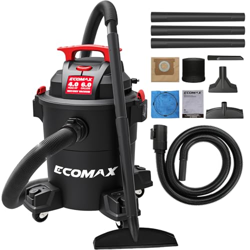 ECOMAX Wet Dry Vacuum 6 Gallon, 4 HP 85 CFM 3-in-1 Shop Vac with Suction/Blow/Wet Dry Function...