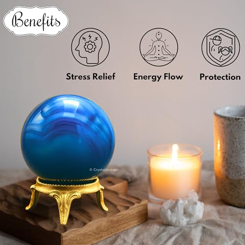 Image of Certified Blue Onyx Crystal Ball for Meditation - Premium Crystal Vastu Items for Home and Feng Shui Items for Good Luck - Ideal for Pooja Supplies and Spiritual Practices (2 inch Inch)