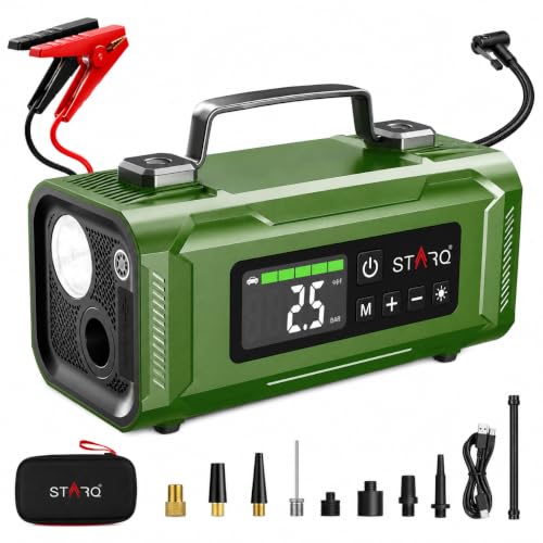 Image of STARQ 7-in-1 Portable Jump Starter with Air Compressor, 15000mAh Battery, 2500A Peak Current, 150PSI Tyre Inflator, LED Emergency Light for Car, Bike & SUV
