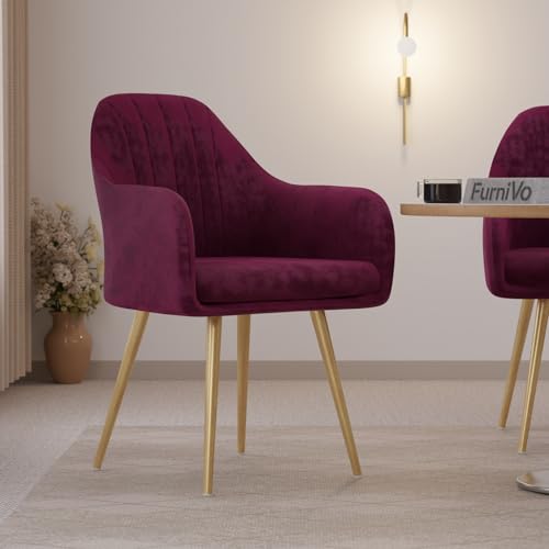 Image of Milano Velvet Comfort Dining Chair with Deep Cushion Seating, Strong Wooden Frame & Metal Support Legs for Dining, Living Room, Bedroom, Balcony & Office (Royal Maroon)