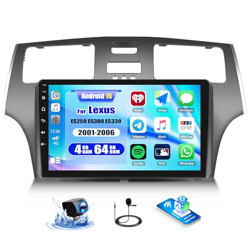 4G+64G for Lexus ES250 ES300 ES330 2001-2006 Android 15 Car Stereo 9 Inch Touch Screen with CarPlay Android Auto Bluetooth Weather Forecast 59UI GPS Navigation Bluetooth WiFi Network Radio