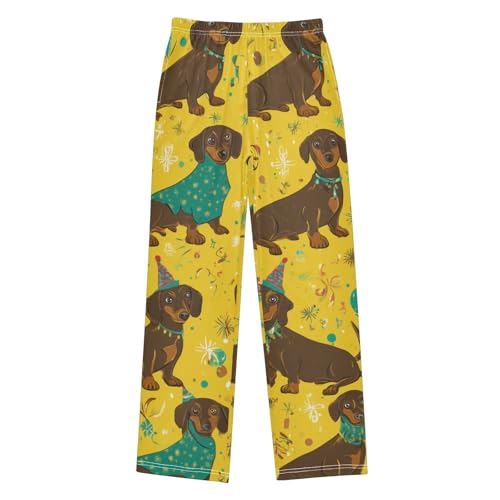 ZZXXB Dachshund Happy New Year Balloon Boys Long Pants Soft Trousers Elastic Waist Kids Lounge Bottoms with Pockets S-XL