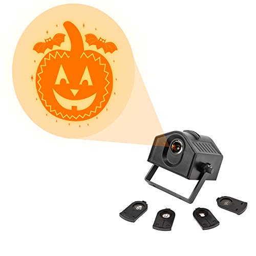 TRIXES 1 x Halloween Projector Orange Light - 4 x Designs Including Pumpkin, Skull, Ghosts and Happy Halloween - Spooky Horror Party Haunted House Projector - Ghostbusters Decorations