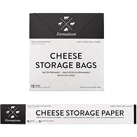 Formaticum Cheese Storage Bags with Storage Paper & Adhesive Labels - Wax Paper Bags & Paper - Cheese Paper for Wrapping Cheese - Porous Brown Paper Bags 6 x 11 (15 x Bags, Sheets & Labels) Cover