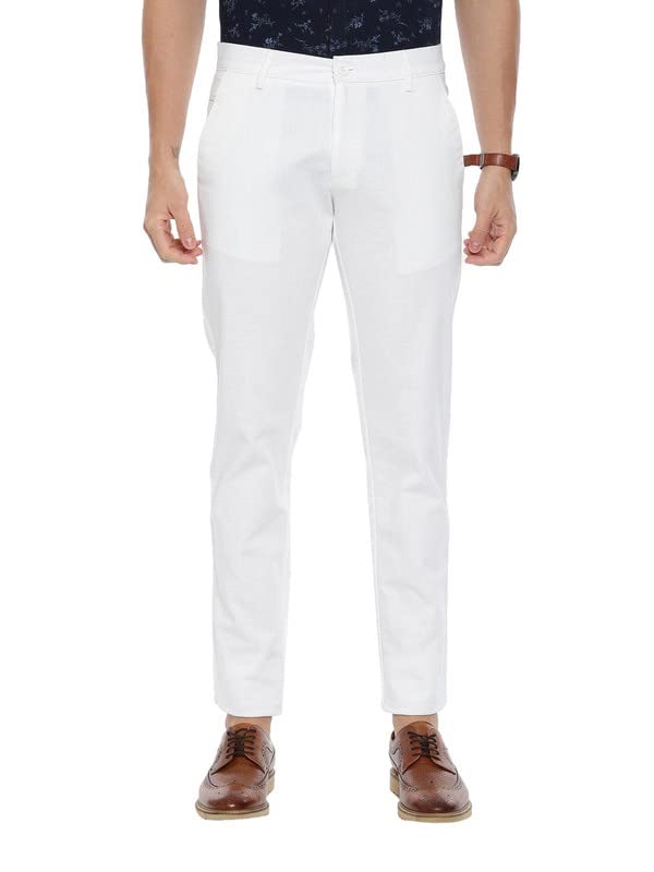 Buy UATHAYAM ARISER Kansas Cotton Linen Lycra Trouser for Men 15510(28) White at Amazon.in