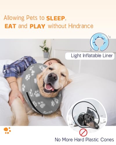 Image of Supet Inflatable Dog Cone Collar for Large Medium Small Dogs, Soft Cone Collar for Dogs Cats, ECollar Doggie Neck Donut Dog Cone Alternative After Surgery