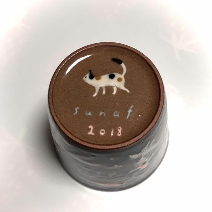 Amazon | スナフジタ 少年と金魚そして三毛猫の湯呑み | ノーブランド 