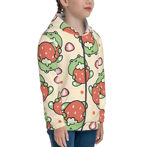 Frog Hold Strawberry Kid Hoodies Boys Zip Up Sweatshirts Girls Pullover with Pocket4