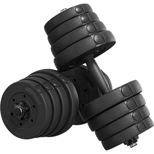 Yaheetech Haltères 2 x 15kg Kit d'haltères Réglables 16 Plaques Home Training Musclation Paire d'Haltères en Métal