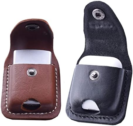 Handmade Fliptop Leather Lighter Pouch Case Holder with Pocket Belt Loop (Brown+Black)