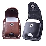 Handmade Fliptop Leather Lighter Pouch Case Holder with Pocket Belt Loop (Brown+Black)