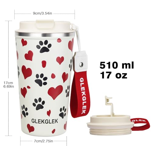 GLEKGLEK Travel Coffee Mugs 500ml, Double Walled Insulated Drink Cup 2 Pack, Cat and Dog Print for Him Her - Image 3