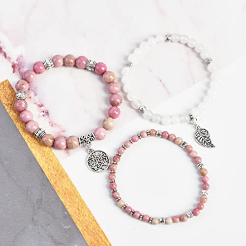 Image of YGLINE Tree of Life Yoga Healing Stone Bracelets,Multilayer Lotus Chakra Stone Reiki Bracelet Sets,Anxiety Crystal Natural Stone,for Women Stress Relief