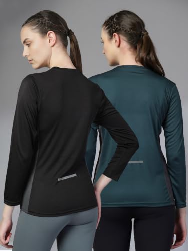 Image of CHKOKKO Women's Activewear Sports Gym Workout Full Sleeve T-Shirt Lightweight UV Protection Breathable Stretch Round Crew Neck for Training Running Yoga
