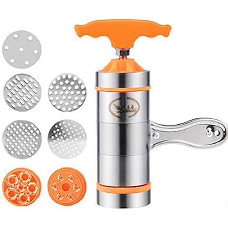 Press Pasta Machine - kitchen hand pressure noodle pressing - Stainless Steel Manual Noodles Press Machine Pasta Maker with 7 Noodle Mould