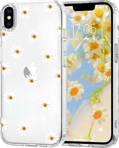 Image of Riccase for iPhone X/XS Case Clear with Flower Patterns, Shockproof Transparent Anti Yellow Hard PC Back Soft TPU Silicone Bumper Protective Slim Cute iPhone X/XS Phone Cover, Daisy