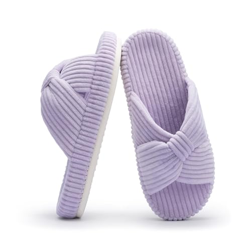 Image of Chantomoo Slippers for Women Memory Foam House Bedroom Corduroy Bow Crossbands Slipper Shoes Comfy Trendy Gift Slippers