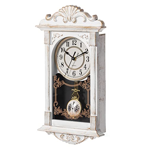 Clockswise QI004145.WT Vintage Grandfather Wood-Looking Plastic Pendulum Decorative Battery-Operated Wall Clock Brown thumb #2