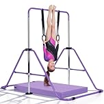 M.J COMFY-LIFE Kids Gymnastics Bar with Mat – Adjustable Easy Assembly Training Kip Bar Horizontal Bar for Home, Gymnastics Equipment for Kid 5-12 years (Purple)