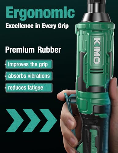 Image of KIMO 20V Cordless Ratchet Wrench 3 /8 Set, 74 Ft-lbs 400 RPM Electric Ratchet Wrench, Battery Powered Ratchet with 7 Sockets, 3 inch Extension Bar, 1 /4 inch Adapter, 2-Pack Lithium-Ion Batteries, Fast Charger
