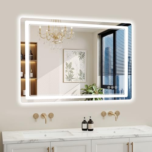 WISSMIELS 30x40 LED Bathroom Mirror with Lights Backlit + Front Lit Anti-Fog Lighted Bathroom Mirror for Wall HD Shatterproof Tempered Glass Dimmable Memory Function (Horizontal/Vertical)