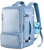 ANTERK Carry On Backpack for Airplanes, 45L Expandable Large Travel Backpack, Hiking Waterproof Outdoor Sports Luggage Daypack Fit 17.3 Inch Laptop with USB Charging Port & Shoes Compartment, Blue