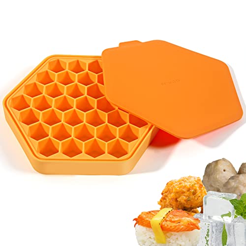 Silicone Ice Cube Trays with Lid, PAWACA BPA Free Ice Cube Molds, Easy Release Ice Trays for Freezer Ice, Whiskey, Cocktails, Baby Food-Dishwasher Safe(Orange)christmas gifts