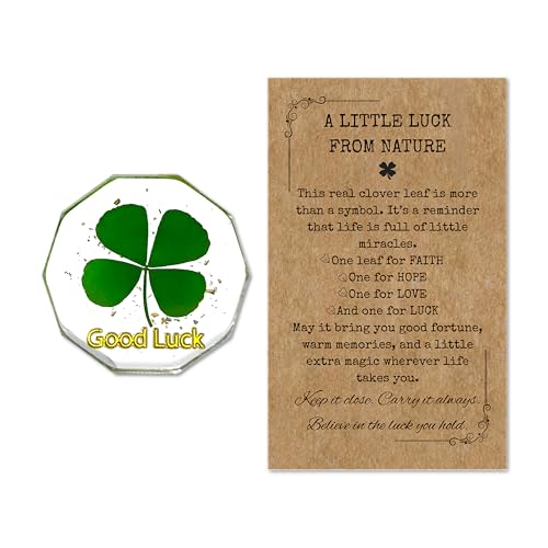 Real Four Leaf Clover Good Luck Pocket Token Preserved Flower Resin Charm Gold Silver Foil Real Clover for Wallet Purse Bag (Diamond Good Luck)