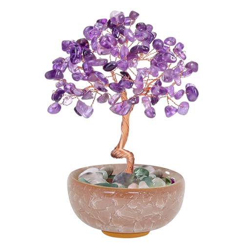 Imagen de VLYX Árbol de la Vida de Amatista Árbol Decorativo de Cuarzo Rosa Natural Hecho a Mano para Decoración de Habitaciones