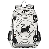 Mochila para niñas y niños para la escuela de 8 a 12 años: moderna mochila para libros para adolescentes y niños en varios colores, calavera de araña de gato negro de Halloween