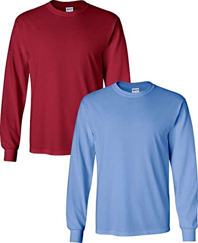 Image of Gildan Men's Ultra Cotton Adult Long Sleeve T-Shirt Pack of 2Cardinal-CarolinaBlue Small