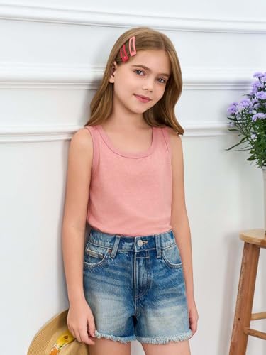 Image of Haloumoning Girls Tank Tops Kids Summer Crewneck Sleeveless Shirts Dancewear 5-14 Years