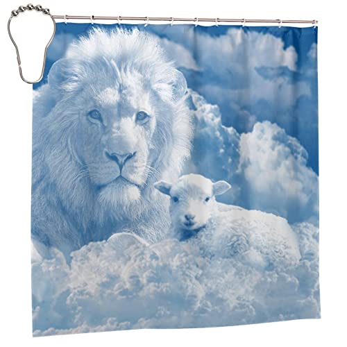 Rideau de douche lion sur les nuages Psvod pour une salle de bain poétique