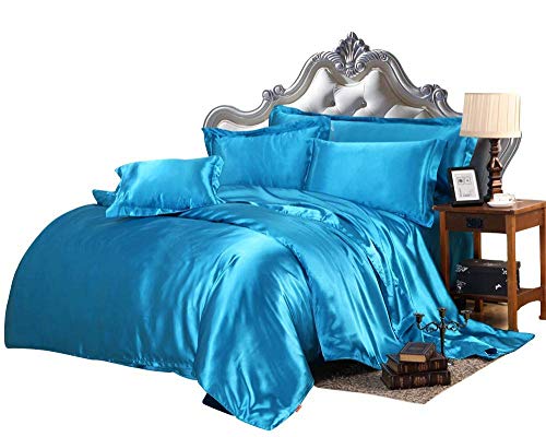 Ru Bedding Twin Xl Comforter Set - 5 Piece Satin Twin Xl Size Comforter Set (Comforter + Flat + Fitted 18'' + 2 Pillowcases) 600 Gsm Turquoise Blue Comforter Satin Comforter Set With Sheets #TOP5