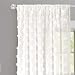 DriftAway Olivia White Voile Chiffon Sheer Window Curtains, Embroidered with Pom Pom, Set of Two Panels, 52"x84", Rod Pocket (Off White)