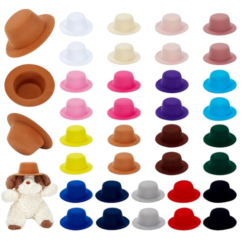 GOMAKERER 34 Pcs 17 Colors Mini Formal Hats, 5.28 Inch Miniature Tiny Formal Hat Doll Hats Mini Top Hat for DIY Crafts Hair Accessories Party Decorate Doll Snowman by GOMAKERER - Used condition - US$19.99