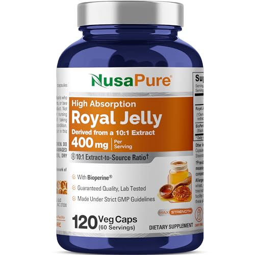NusaPure Royal Jelly Capsules 400 mg 120 Veg Capsules (Non-GMO Dairy Free)