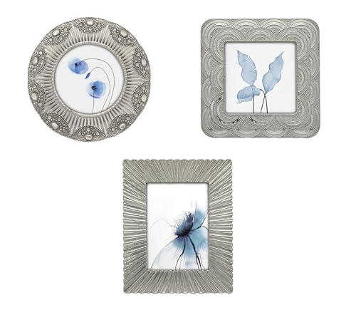 GIFTY GIFTY Classic 1920s Silver Mini Frame Set/Set of 3/2.5x2.5 & 2.5x3.5 In | For Tabletop Display | Perfect for Home Decor, Wedding, Graduation, Or Milestone Photos