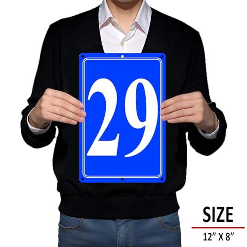 Image of Premium Aluminum Number Signs 29, Metal 12 inch X 8 inch Blue Numbered Signs Outdoor for Parking Lots, Floor, Dock, Court, Aisle, Field, High Visibility, No Fade, Weather-resistant
