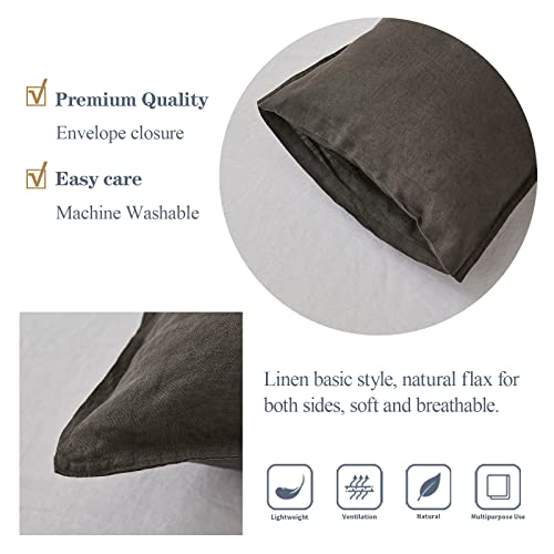 Simple&Opulence 100% Linen Lumbar Pillow Cover 12 X 20 Inches Set Of 2 Rectangular Decorative Throw Cushion Cover For Couch Sofa Bed Living Room Office Soft Breathable Farmhouse - Dark Grey #TOP24