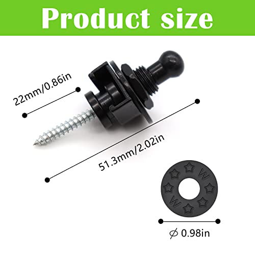 Tnuocke 4Pcs Black Metal Guitar Straps Button Lock Set, Guitar Strap Locks With Easy Remove Screw Release Straplocks 4 Black Rubbers Washers(Black) H-K-003-Bk #TOP2