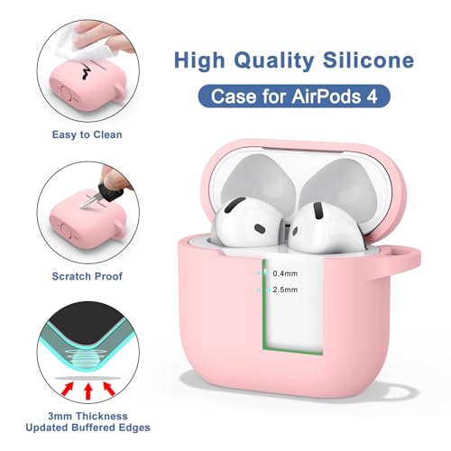 Image of Tobfit Case for AirPods 4 Case Cover 2024 with Lanyard & Keychain, Soft Silicone Protective Case for Apple AirPods 4th Generation, Full Protection, Support Wireless Charging, Pink