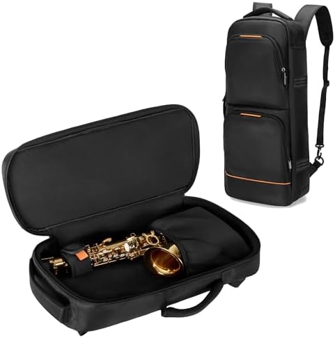 Rexmica Padded Alto Saxophone Case, Alto Sax Bag Backpack with Hidden Padded Shoulder Straps and Pockets for Mouthpiece, Sheet Music, Alto Saxophone Case Sax Gig Bag