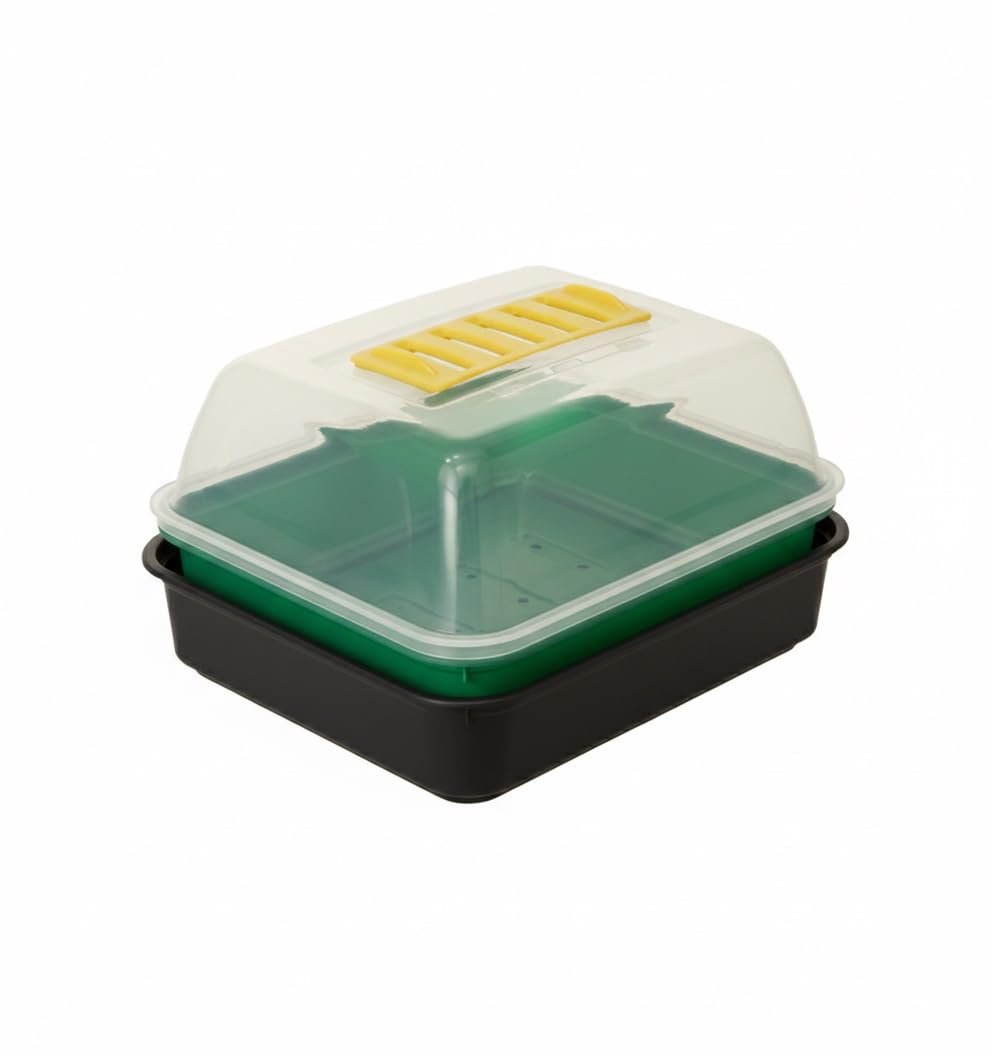 Shop4allsorts Black, Green, Clear Small Windowsill Propagator Set - Reusable Seed Tray With Lid - Mini Propagator Seed Tray, Gravel Tray & Clear Vented Cover - Germination Tray Set - 21Cm.