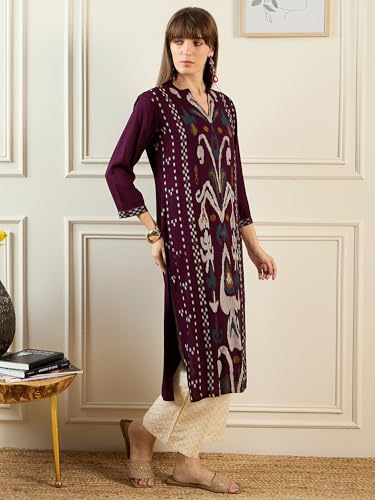 Image of INDO ERA Women's Viscose Rayon Straight Fit Printed Straight Kurta (SHTUR6559)